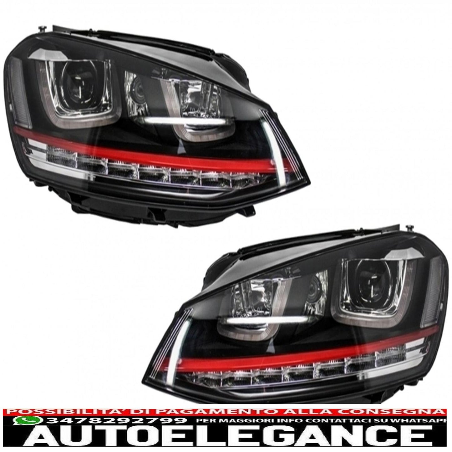 Paraurti anteriore adatto per vw golf vii golf 7 dal 2013 in poi gti look con fari 3d led drl indicatori di direzione e griglia rossi fluenti