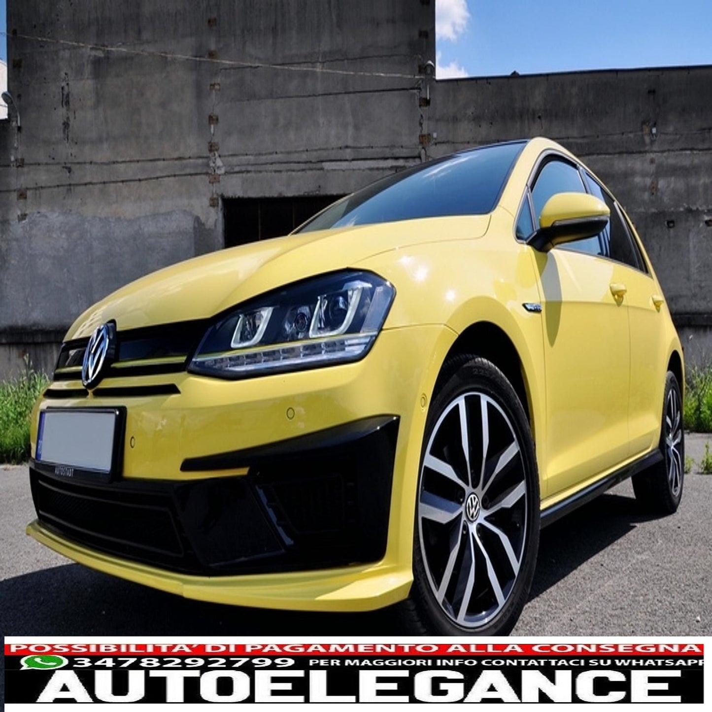 3d led headlight assembly drl turn signal with grille suitable for vw golf 7 vii (2012-2017) yellow r400 look