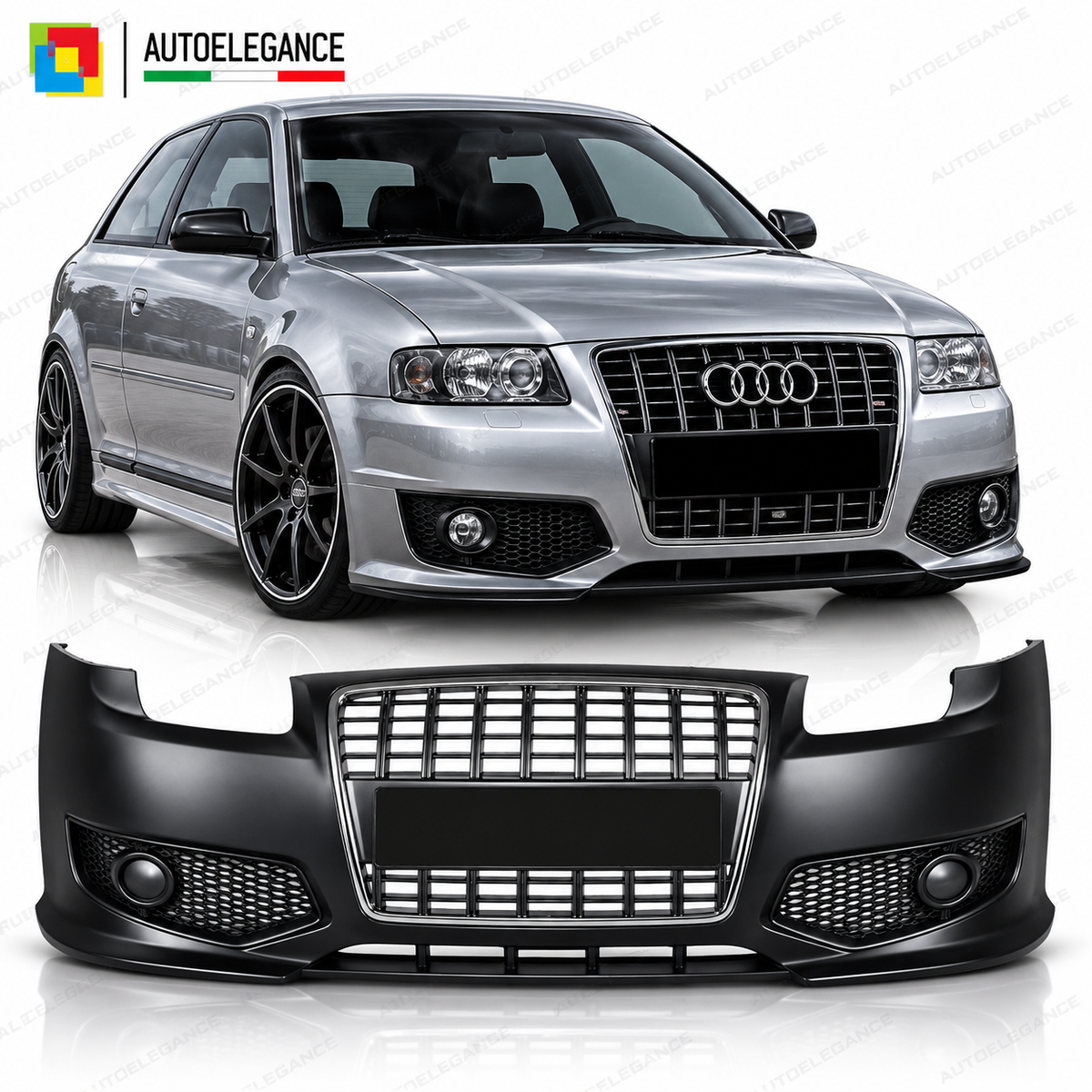 PARAURTI ANTERIORE SPORT CON GRIGLIA CROMATA adatto per AUDI A3 96-03