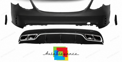 💕PARAURTI POSTERIORE MERCEDES CLASSE C W205 14-18 LOOK C63 + TERMINALI💕