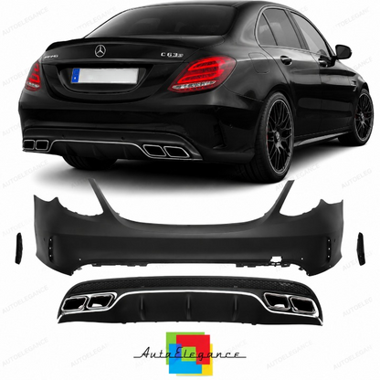 💕PARAURTI POSTERIORE MERCEDES CLASSE C W205 14-18 LOOK C63 + TERMINALI💕