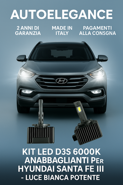 ⭐KIT LED D3S 6000K ANABBAGLIANTI PER HYUNDAI SANTA FE III – LUCE BIANCA POTENTE⭐