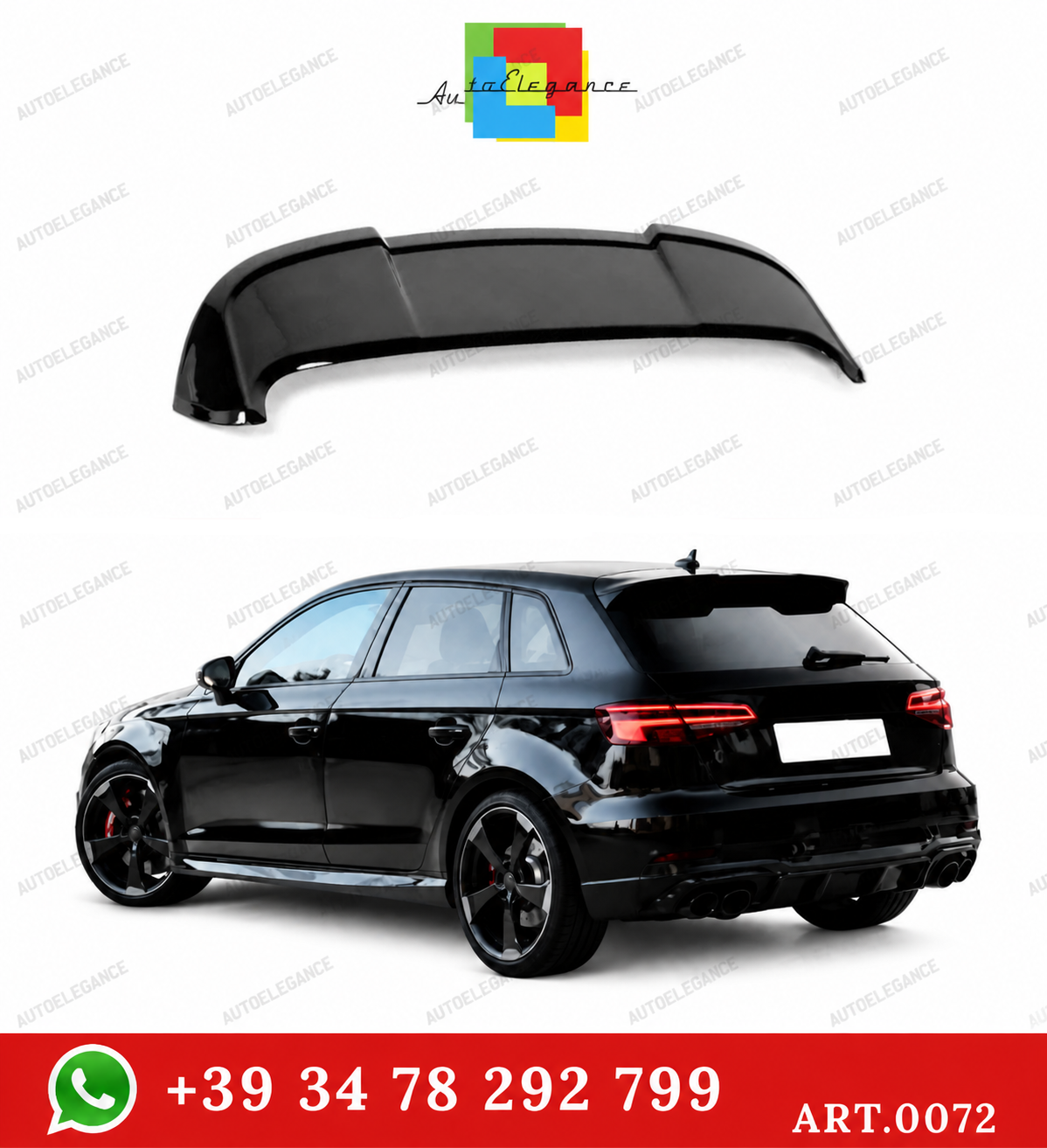 💫 Spoiler Posteriore Nero Lucido per A3 8V Hatchback RS3 Style 2012-2020💫