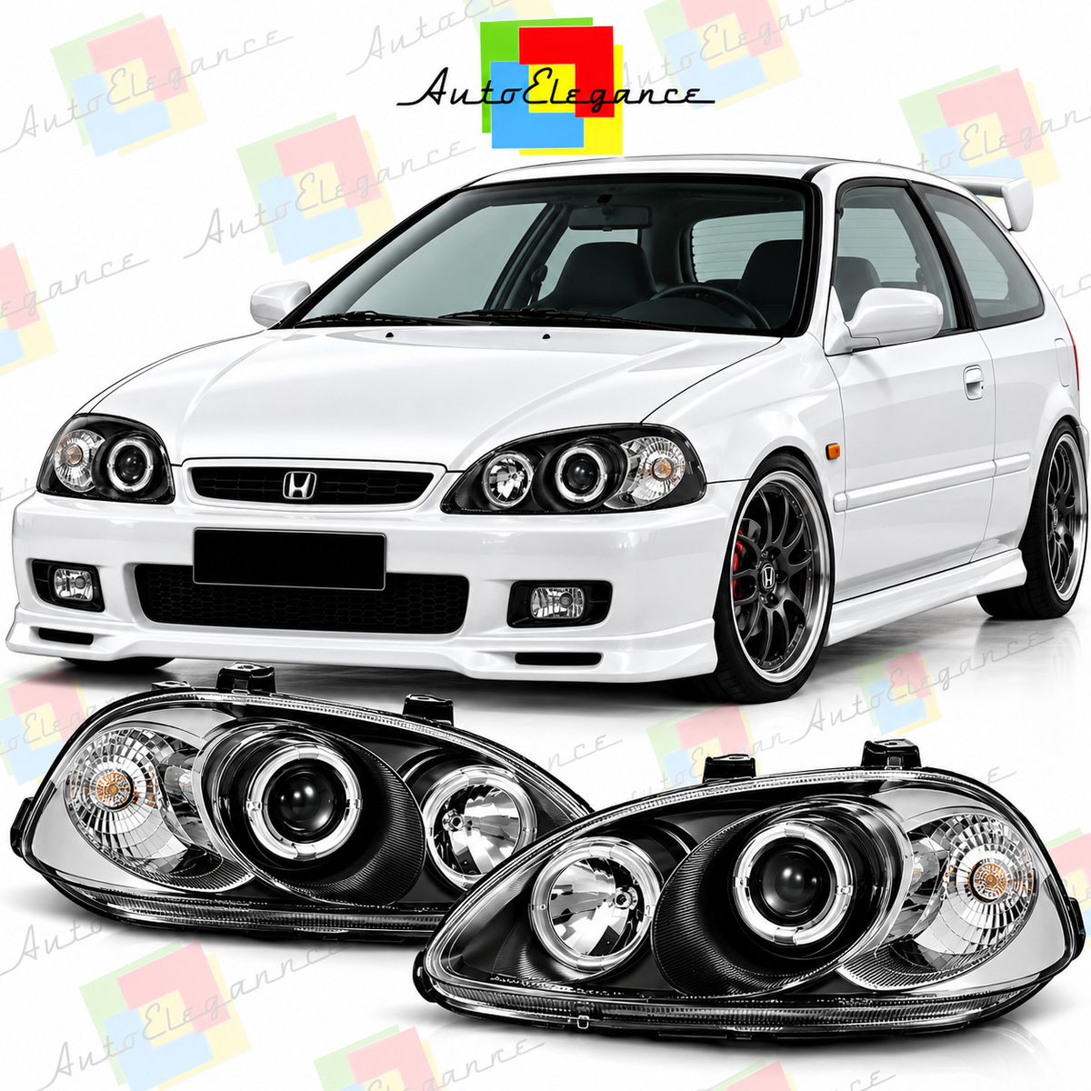 ART.11113 FARI ANTERIORI ADATTO  PER HONDA CIVIC 99-01 LED NERO