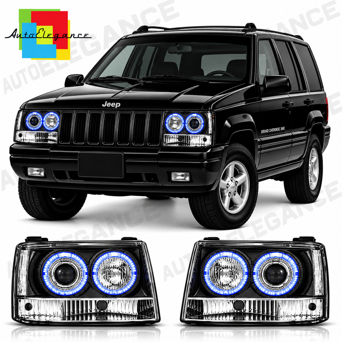 ART.11162 FARI ANTERIORI ADATTO PER JEEP GRAND CHEROKEE 93-98 NERO