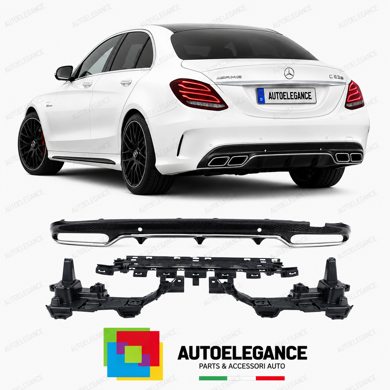 DIFFUSORE MERCEDES CLASSE C W205 AMG 15-21 LOOK C63 FINITURA CROMATA