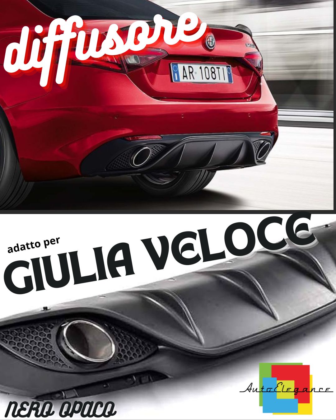 😍DIFFUSER SUITABLE FOR ✨ALFA ROMEO GIULIA LOOK VELOCE MATT + CHROME TERMINALS✨
