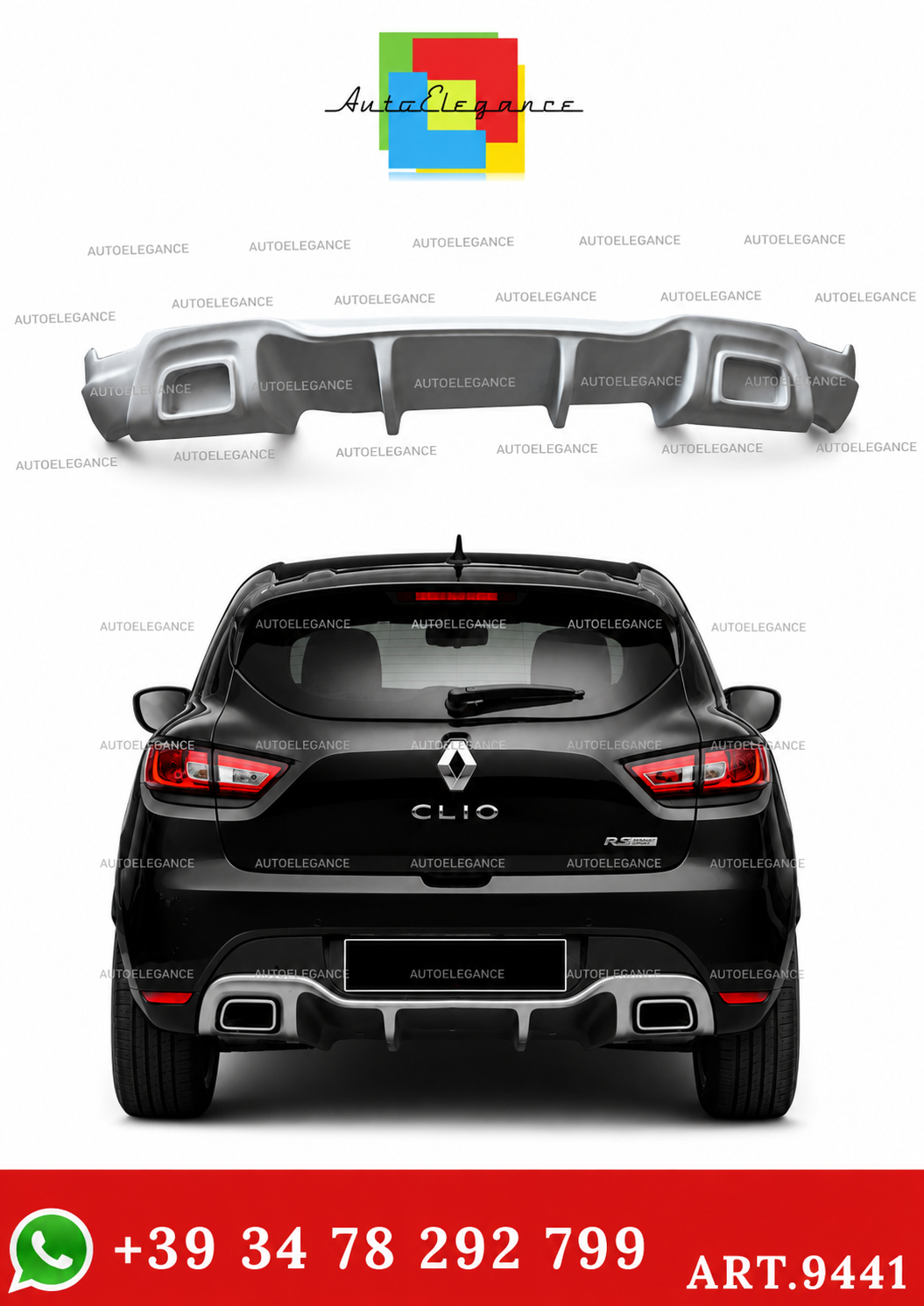 💫DIFFUSORE POSTERIORE A USCITA SINGOLA PER CLIO 4 RS, MODELLO 2012-2019💫