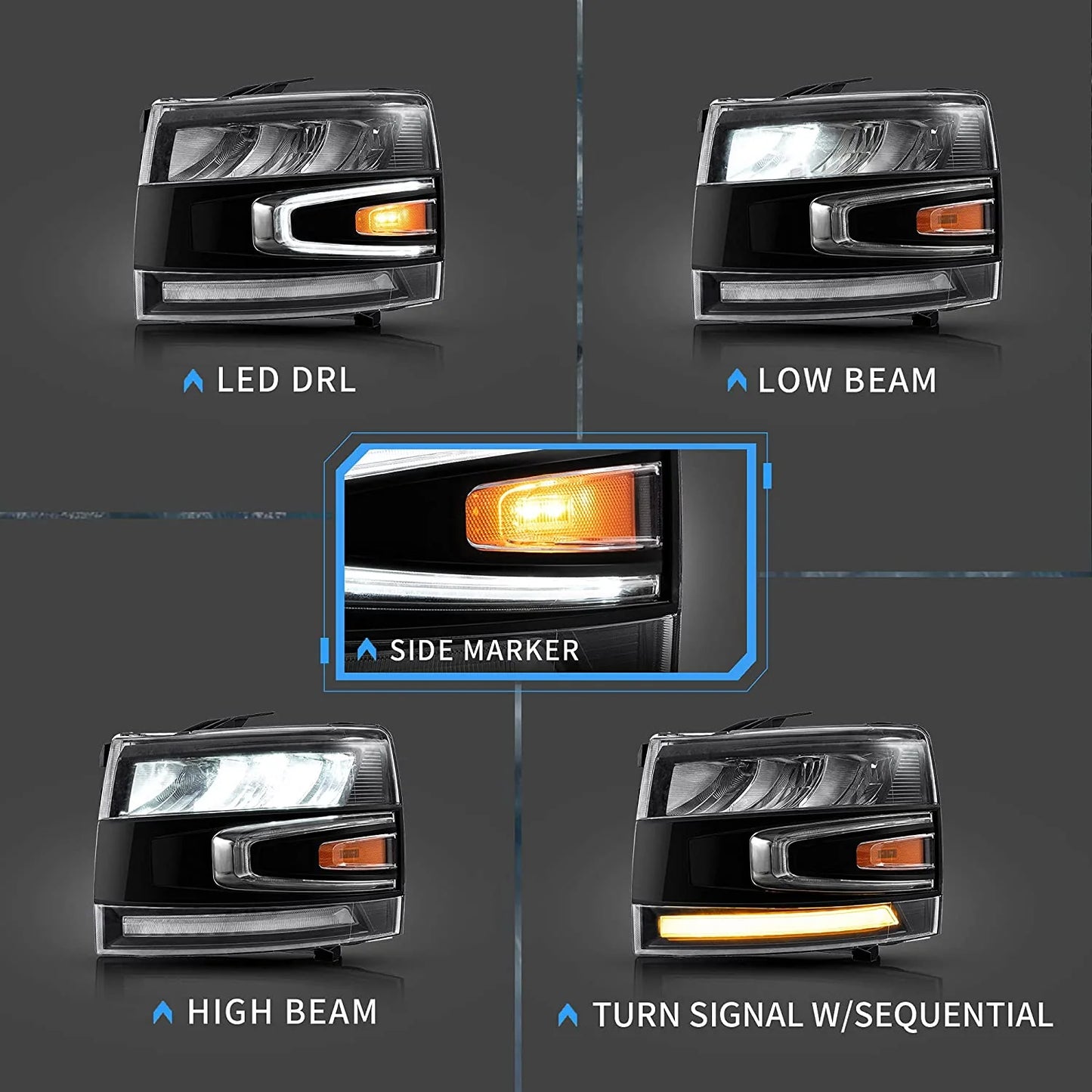 Full LED Headlights for Chevrolet Silverado 1500 2500HD 3500HD 2007-2013 (Not fit 2007 Silverado Classic) 