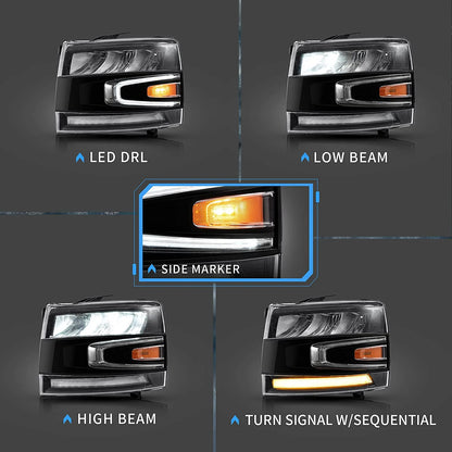 Full LED Headlights for Chevrolet Silverado 1500 2500HD 3500HD 2007-2013 (Not fit 2007 Silverado Classic) 