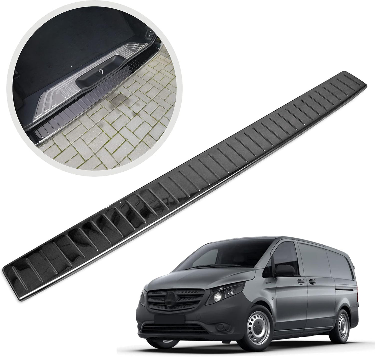 Rear Bumper Protector | Compatible with Mercedes Vito V-Class W447 from 2014- | Polished Stainless Steel, Polished Graphite | Bumper Protector Protects the bumper paintwork