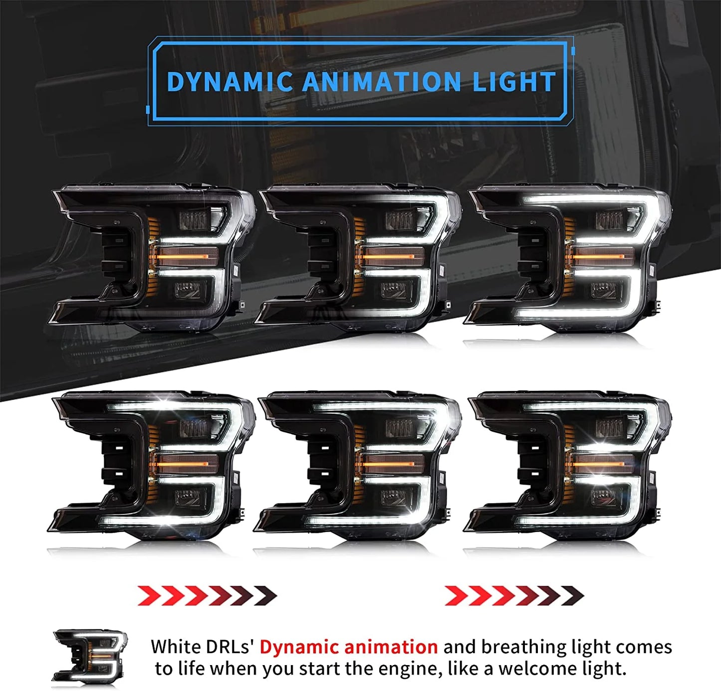 Full LED Headlights for F150 2018-2021 (not for Raptor) with dynamic animation 