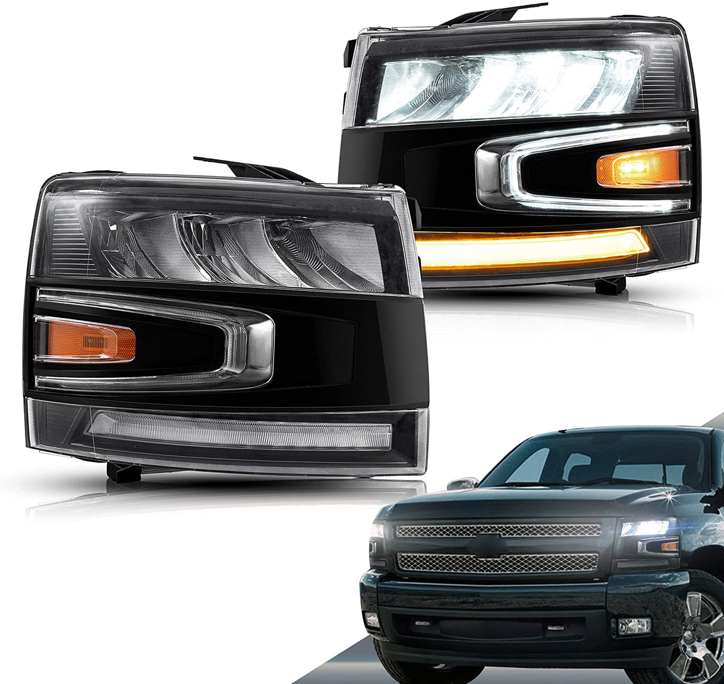 Full LED Headlights for Chevrolet Silverado 1500 2500HD 3500HD 2007-2013 (Not fit 2007 Silverado Classic) 