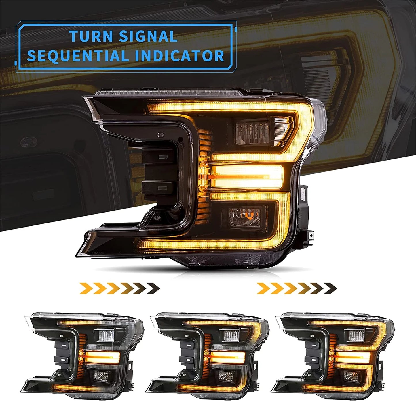 Full LED Headlights for F150 2018-2021 (not for Raptor) with dynamic animation 