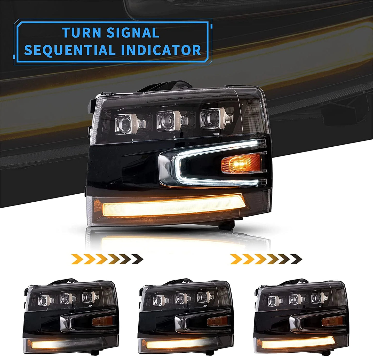 Fari a LED per proiettori per Chevrolet Chevy Silverado 2007-2013 1500 / 2500HD / 3500HD (non compatibile con Silverado Classic 2007) con illuminazione blu per la respirazione