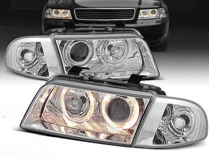 FARI ANTERIORI ANGEL EYES CROMATI ADATTI COMPATIBILI PER AUDI A4 11.94-12.98