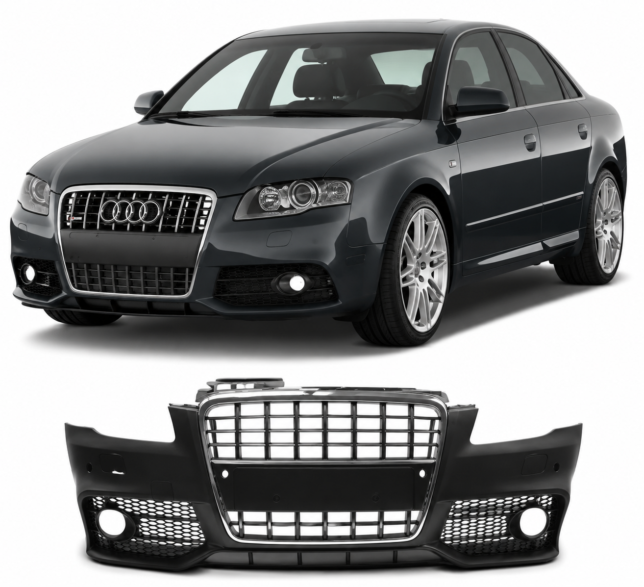 💕PARAURTI ANTERIORE AUDI A4 B7 04-08 LOOK S LINE CROMO NERO PDC SRA💕