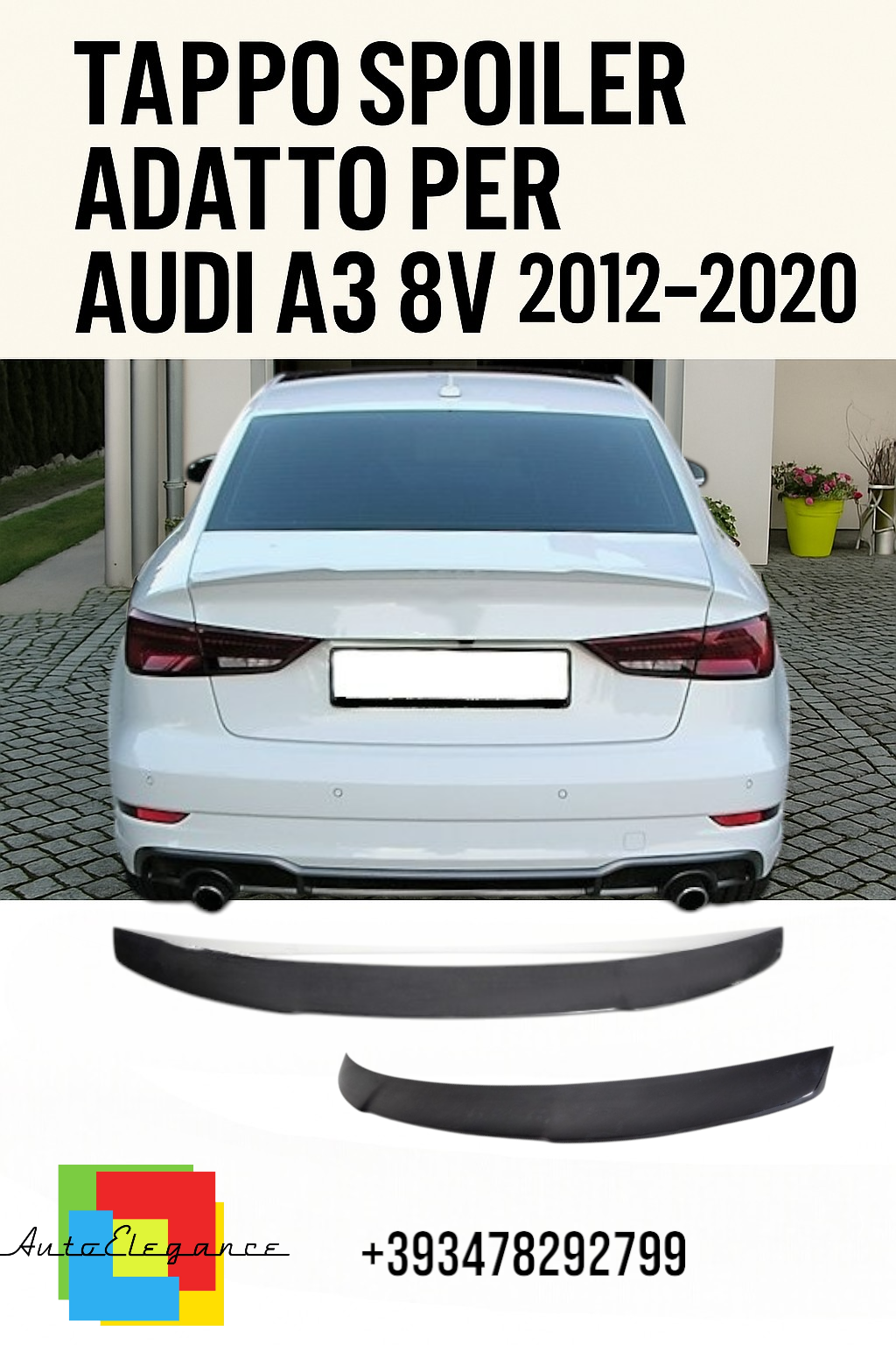 🌟TAPPO SPOILER ADATTO PER AUDI A3 8V 2012–2020🌟