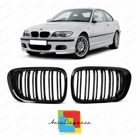 👉Griglia anteriore lucida nera a doppia linea adatta per BMW Serie3 E46 99-03👈