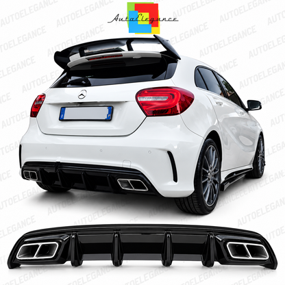 DIFFUSORE ADATTO PER MERCEDES CLASSE A W176 LOOK A45 + TERMINALI CROMATI