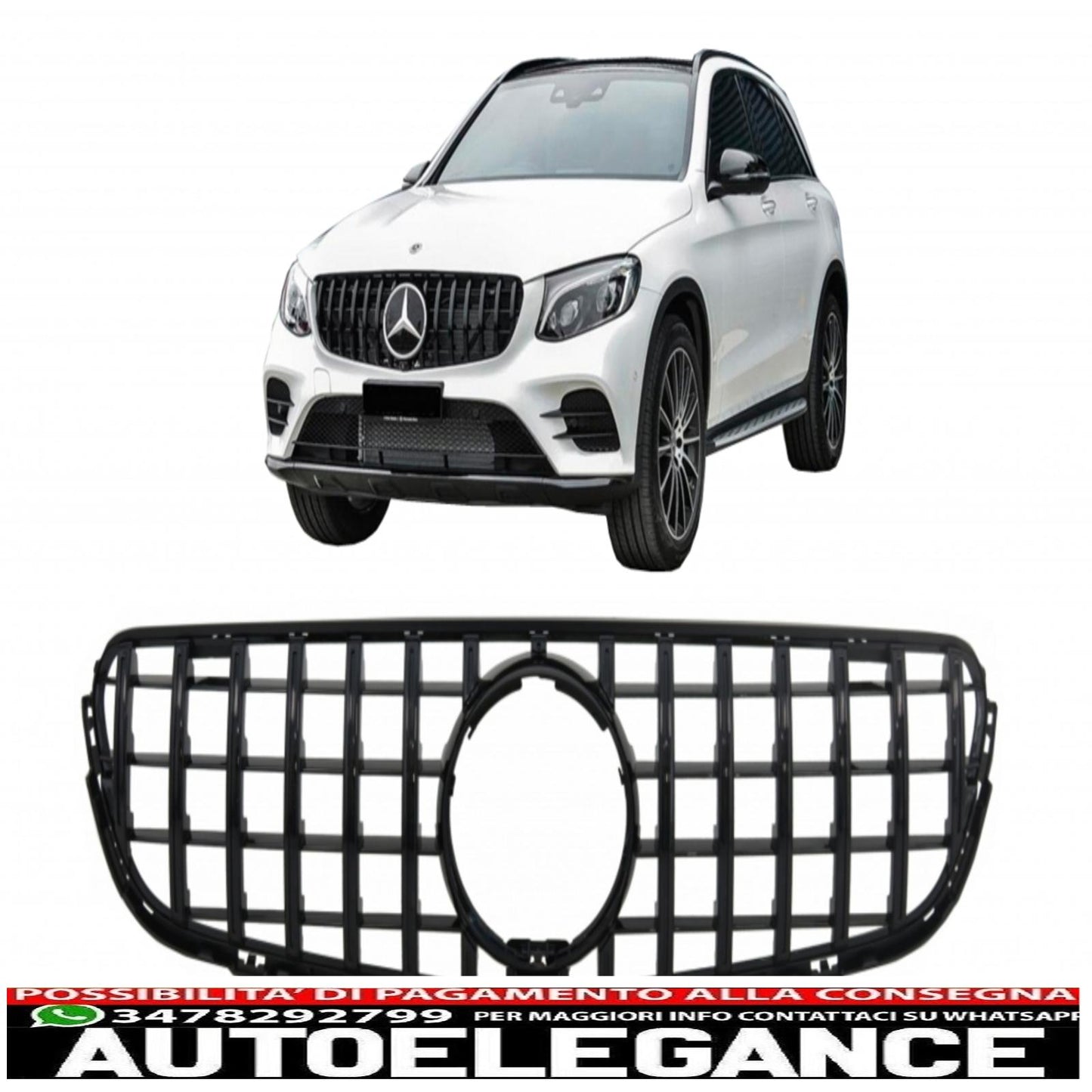 griglia anteriore centrale adatta per mercedes glc x253 c253 (2015-2018) gt r panamericana design tutto nero