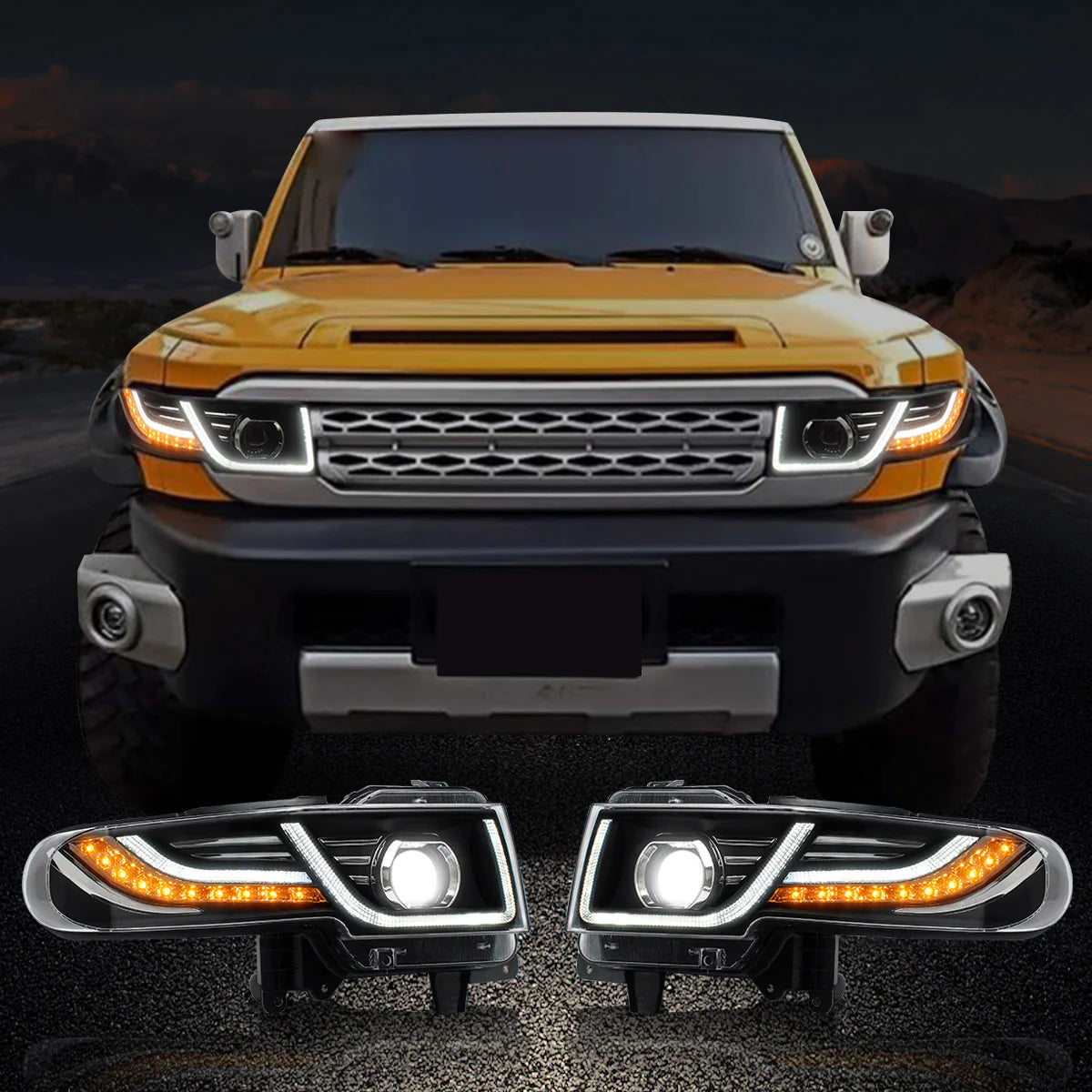 LED Headlights + 2x D2H Xenon Bulbs Suitable for Toyota FJ Cruiser 1st Generation 2007-2015 