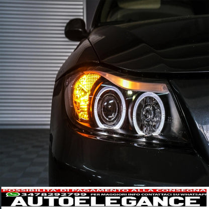headlights suitable for bmw 3 series e90 sedan e91 touring (03.2005-08.2008) angel eye 2 black halo rims 