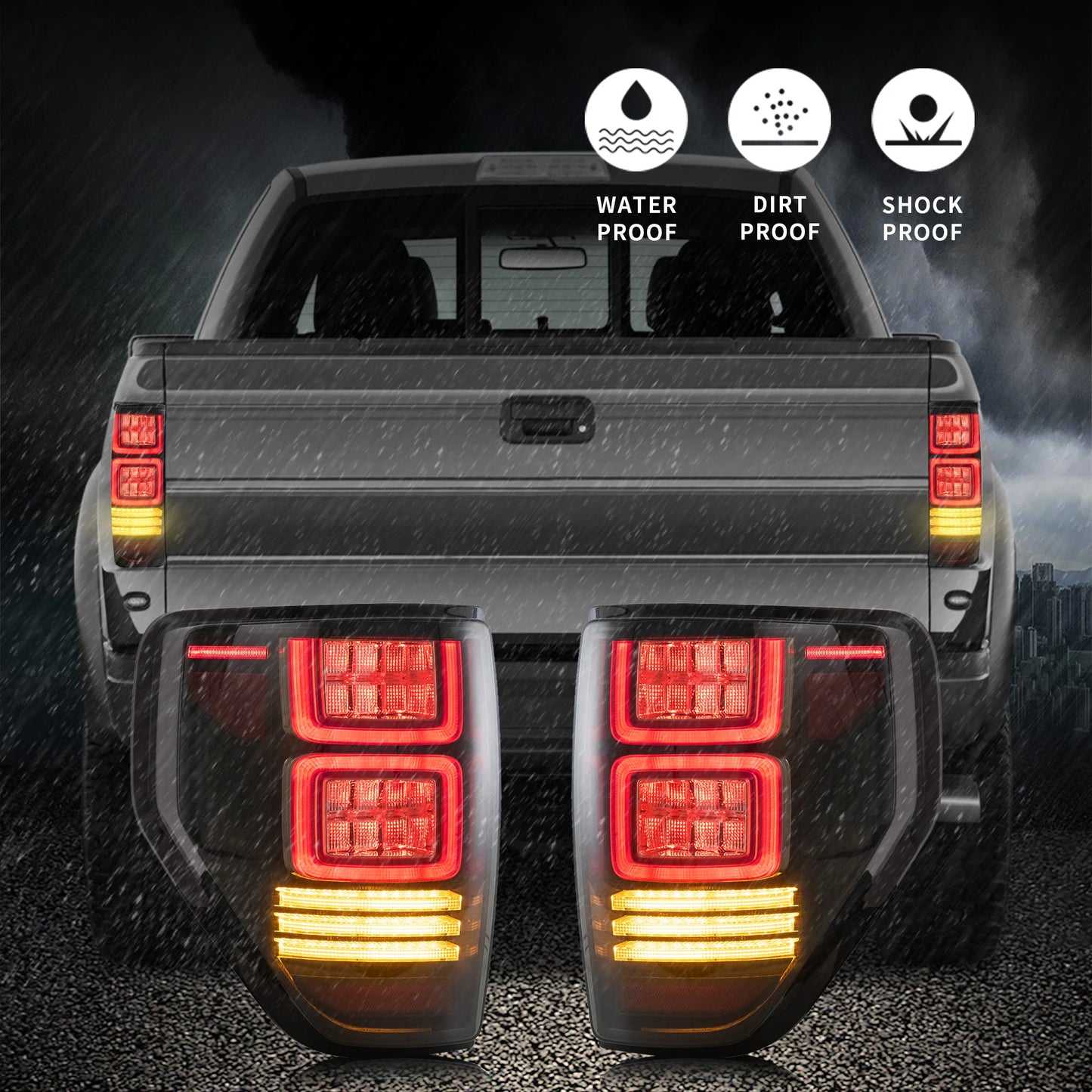 Fanali posteriori Full LED per Ford F150 2009-2014 con segnale di svolta sequenziale/rosso ambra