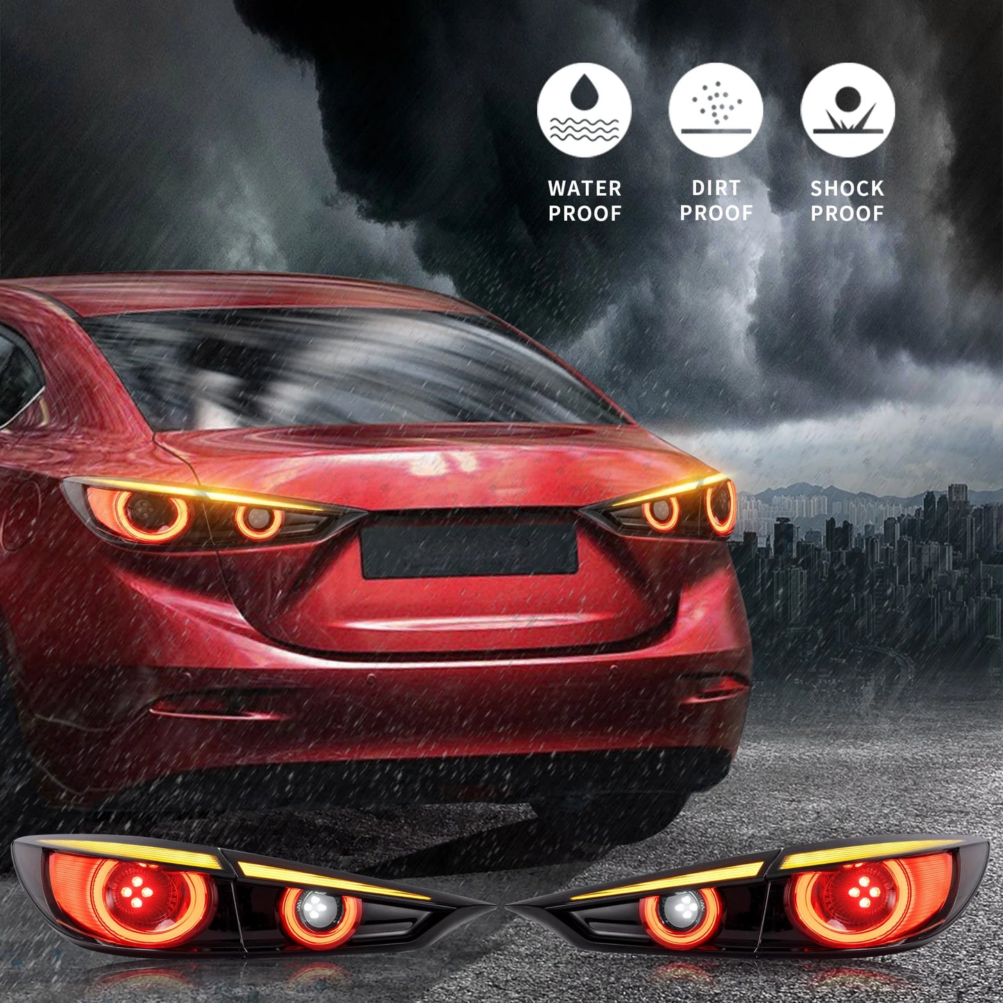 Fanali posteriori Full LED per Mazda 3 Axela Sedan 2014-2018 (segnali di direzione sequenziali con illuminazione dinamica di benvenuto)