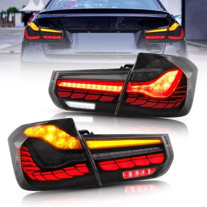 Fanali posteriori OLED per BMW Serie 3 F30 F35 F80 berlina 2013-2018 con indicatori di direzione sequenziali ambra e illuminazione animazione dinamica 3D rossa (NON adatto per cabriolet | 2015 328i F30)