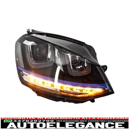 headlights with central grille suitable for vw golf 7 vii (2012-2017) gte design blue inserts and dynamic sequential light leds 