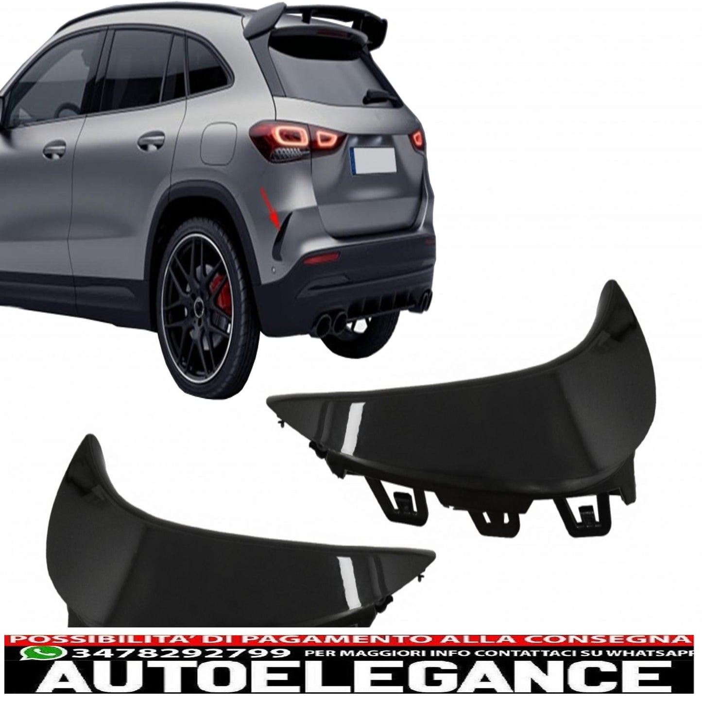 Alette aerodinamiche per paraurti posteriore, alette laterali flics, adatte per mercedes gla suv h247 (2020-up) sport line piano nero AUTOELEGANCERICAMBI