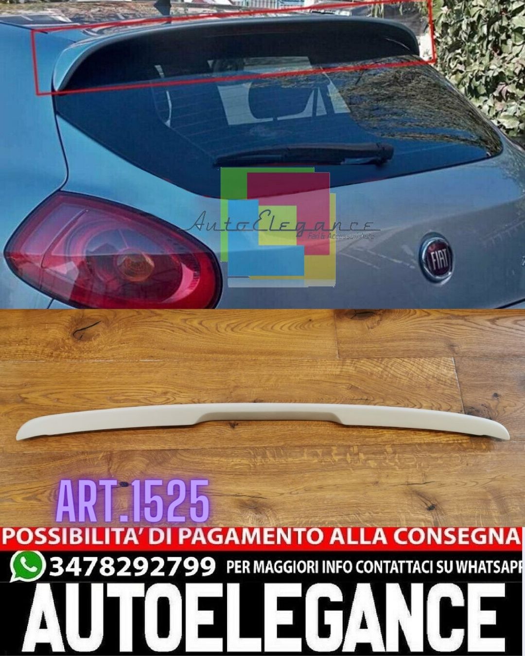 SPOILER TETTO ADATTO PER FIAT BRAVO 2007-2014 LOOK SPORT DESIGN GREZZO