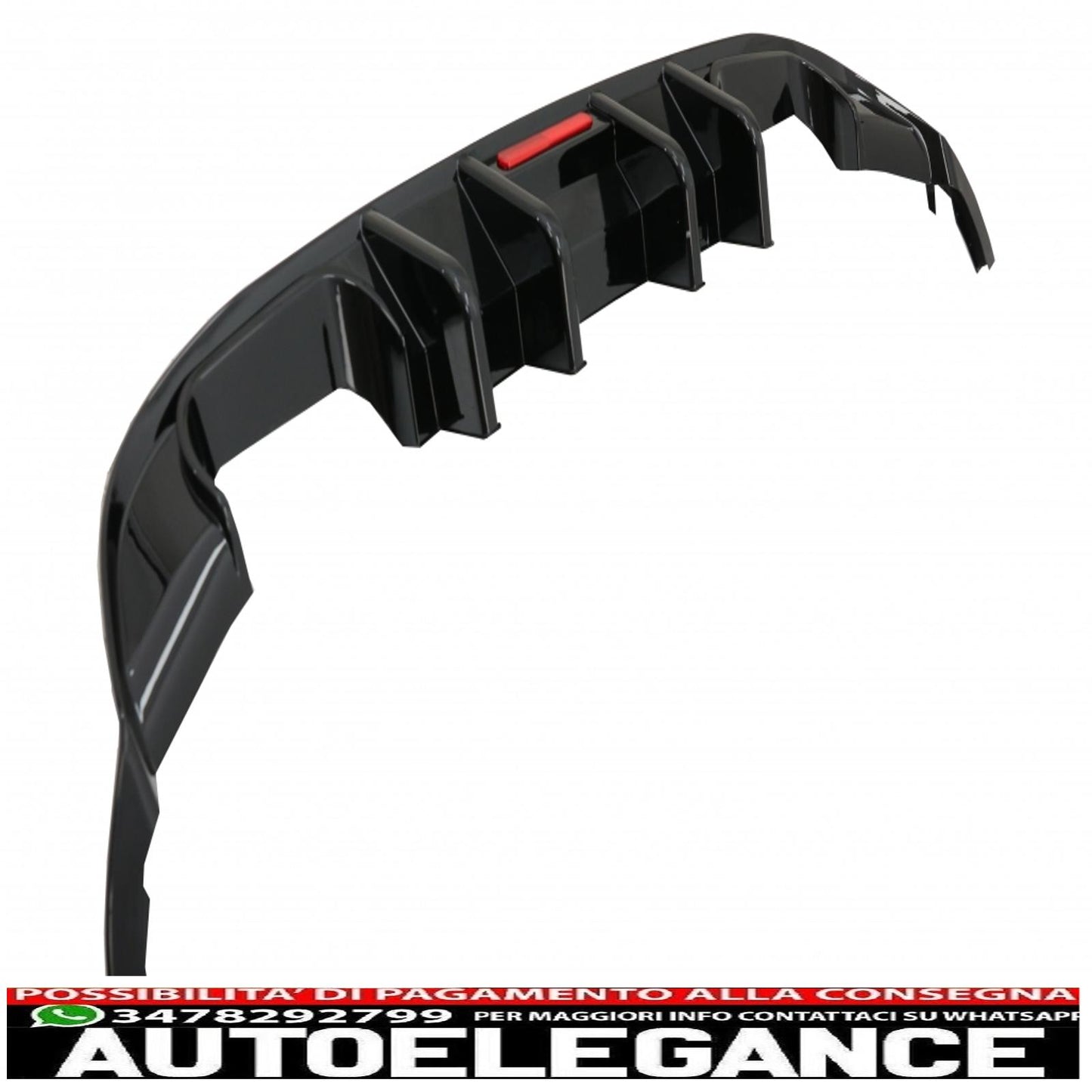 diffusore d'aria per paraurti posteriore adatto per vw golf 7.5 (2017-2019) r look pianoforte nero con riflettore led rosso