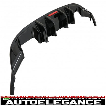 diffusore d'aria per paraurti posteriore adatto per vw golf 7.5 (2017-2019) r look pianoforte nero con riflettore led rosso