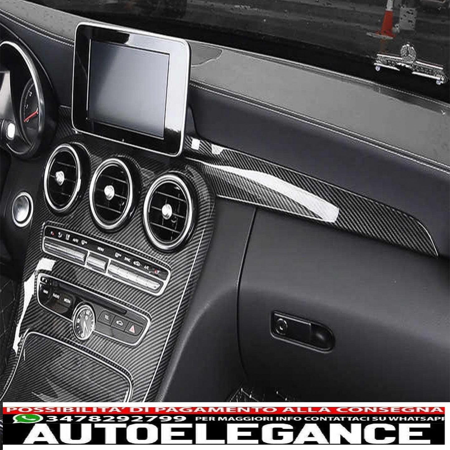 Car Center Console Dashboard Strips Interior Trim Fit For Mercedes C Class W205 (2014-2018) GLC X253 (2015-2018) Carbon Fiber Style Left Hand Drive