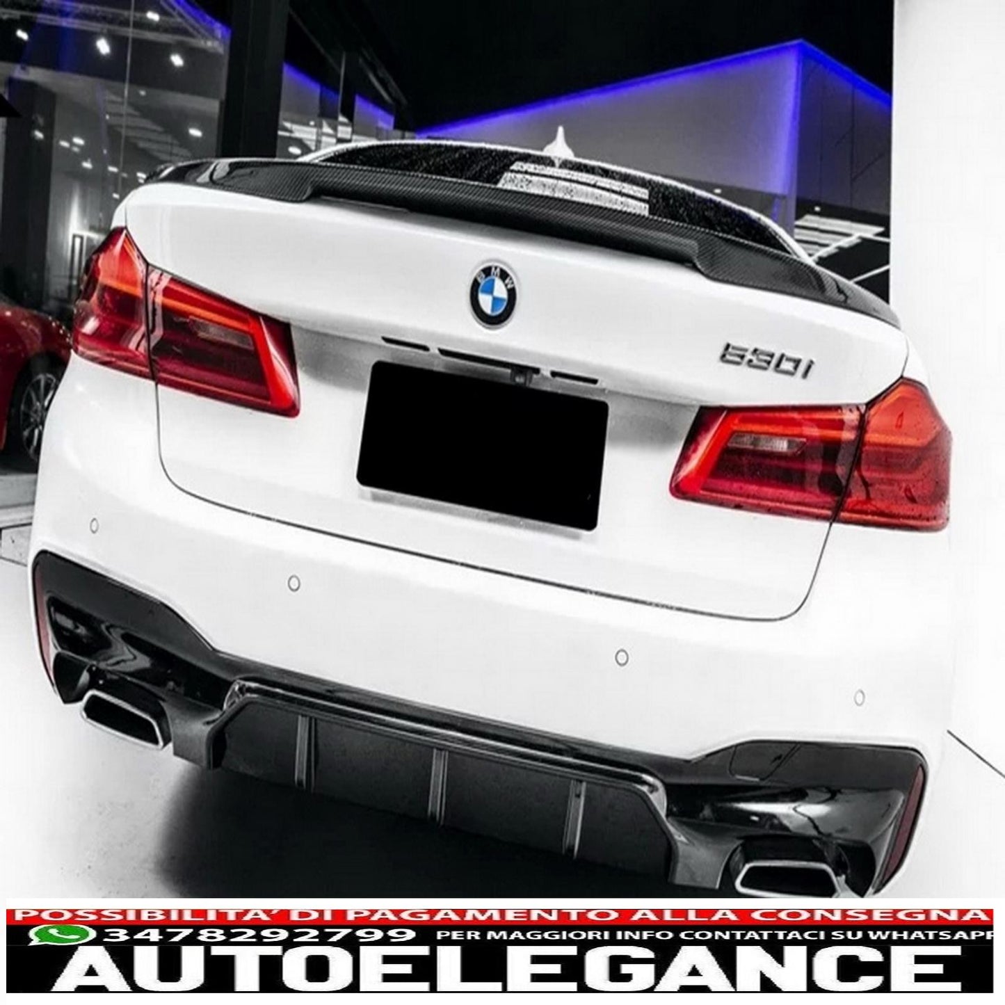 diffusore per paraurti posteriore adatto per BMW Serie 5 G30 G31 Limousine Touring (2017-up) M5 Design Piano Black