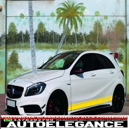 set of side and top stickers for bonnet, roof and tailgate, matt yellow, suitable for Mercedes CLA W117 C117 X117 (13-16) W176 (12-18) A45 design edition 1 
