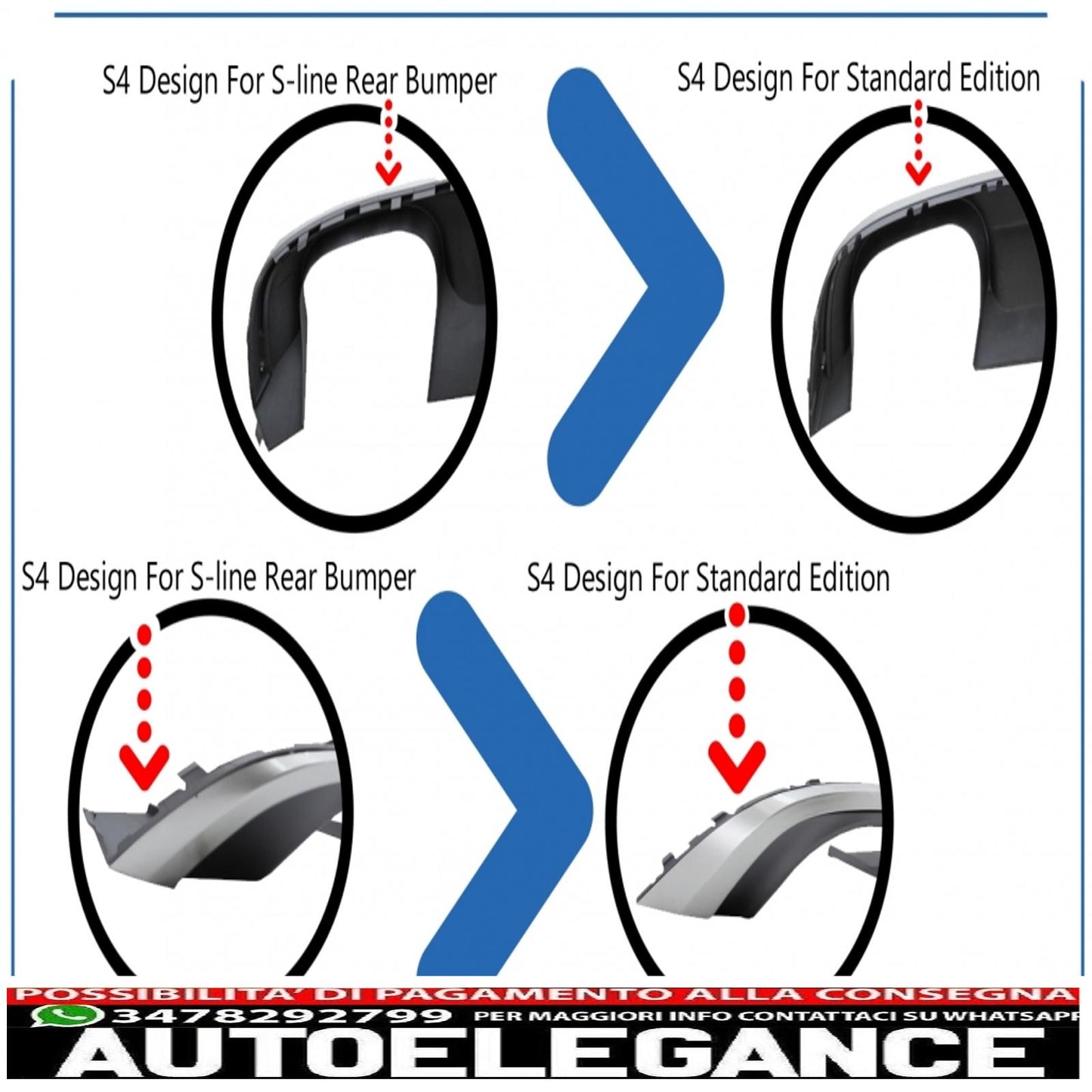 Diffusore mantovana paraurti posteriore adatto per audi a4 b9 8w berlina/avant (2016-2018) s4 design per s-line