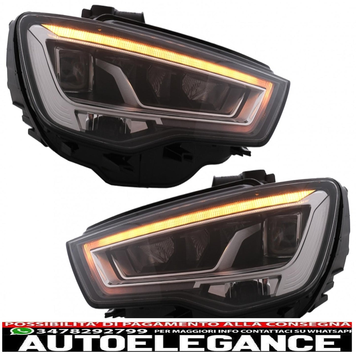 full led headlights suitable for audi a3 8v pre-facelift (2013-2016) upgrade for halogens with dynamic sequential cornering lights left 