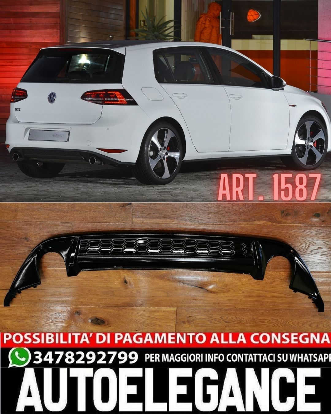 DIFFUSORE ADATTO PER VW GOLF 7 2012-2016 LOOK GTI NERO DESIGN SPORTIVO