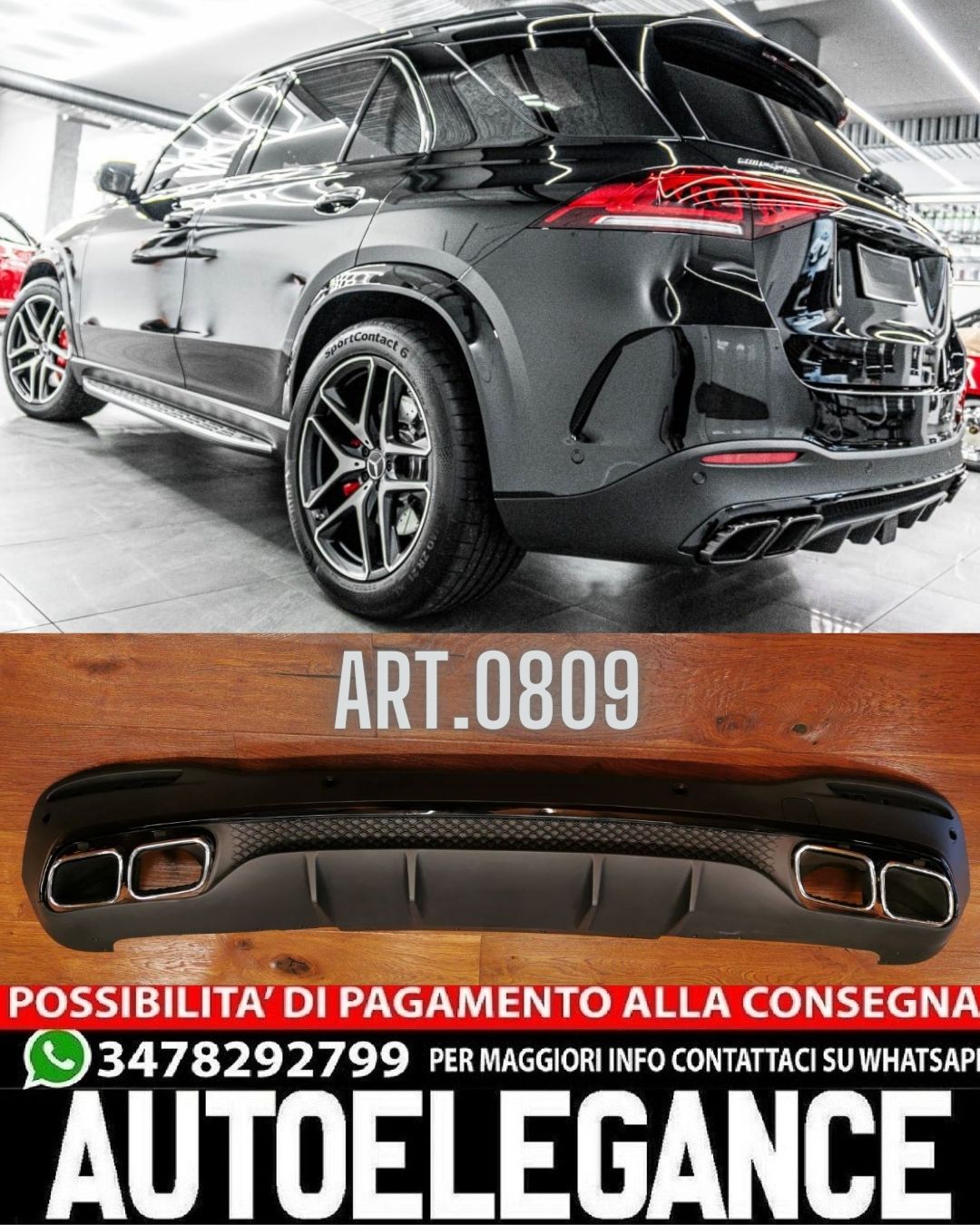 DIFFUSORE ADATTO PER MERCEDES GLE W167 AMG SUV LOOK 63 NERO + TERMINALI CROMATI