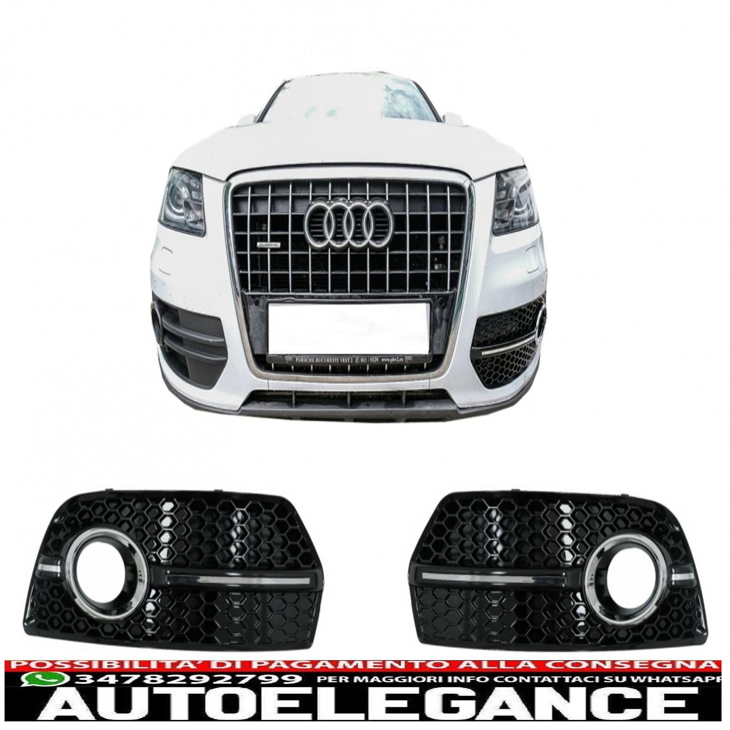 Copri fendinebbia griglie laterali adatto per audi q5 suv 8r (2008-2011) rs design piano nero cromato AUTOELEGANCERICAMBI
