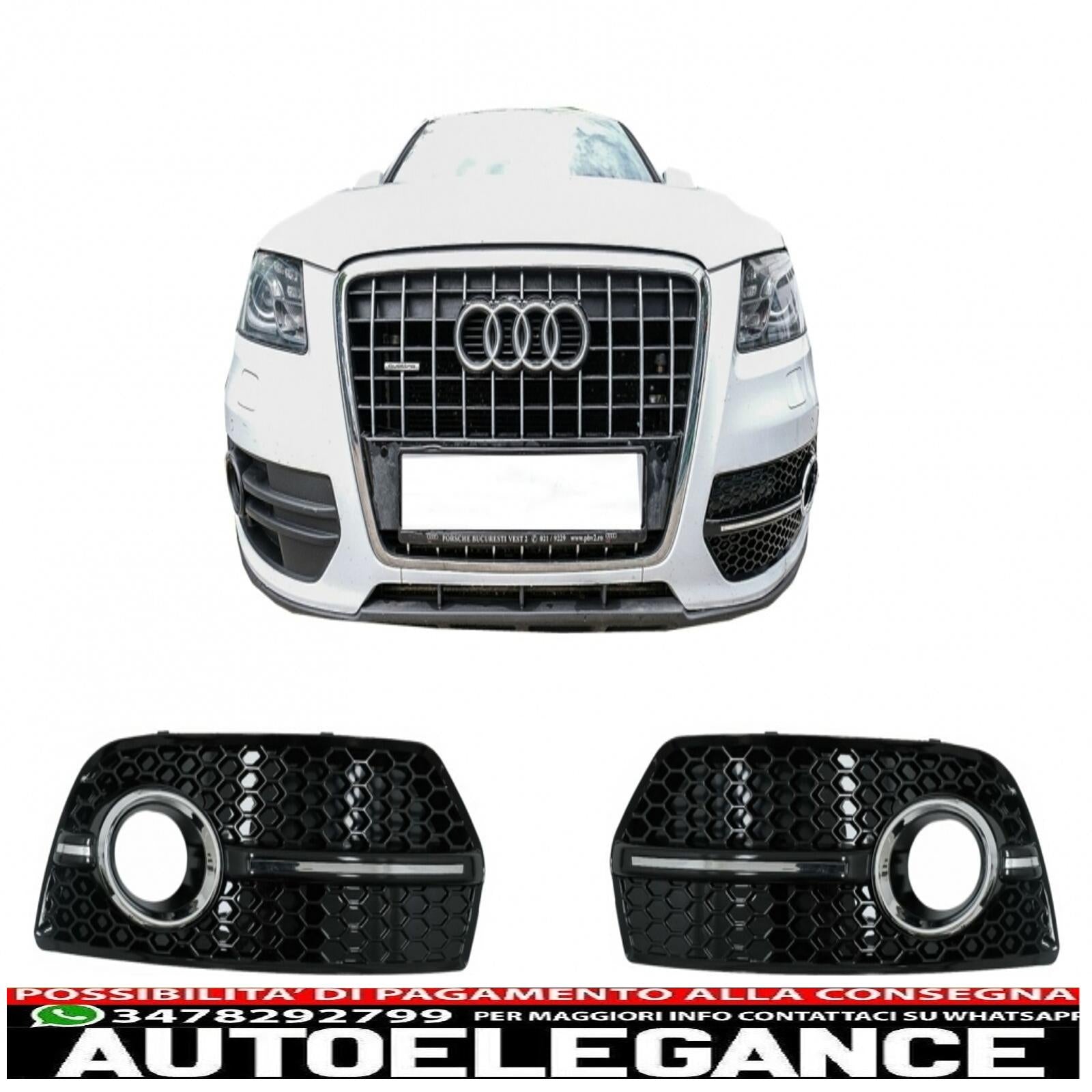 Copri fendinebbia griglie laterali adatto per audi q5 suv 8r (2008-2011) rs design piano nero cromato AUTOELEGANCERICAMBI