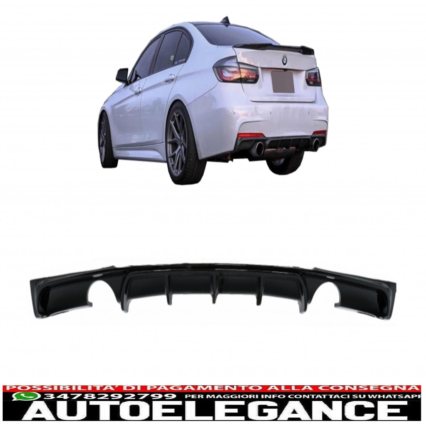 spoiler paraurti posteriore mantovana diffusore doppia uscita per scarico singolo adatto per bmw serie 3 f30 f31 (2011-2019) m design nero pianoforte