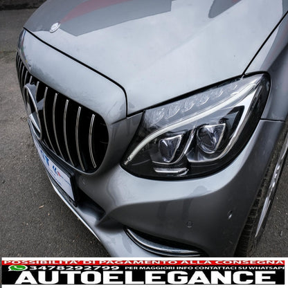 front grille suitable for mercedes c class w205 s205 c205 (2014-2018) gt-r design panamericana black chrome with 360 camera 