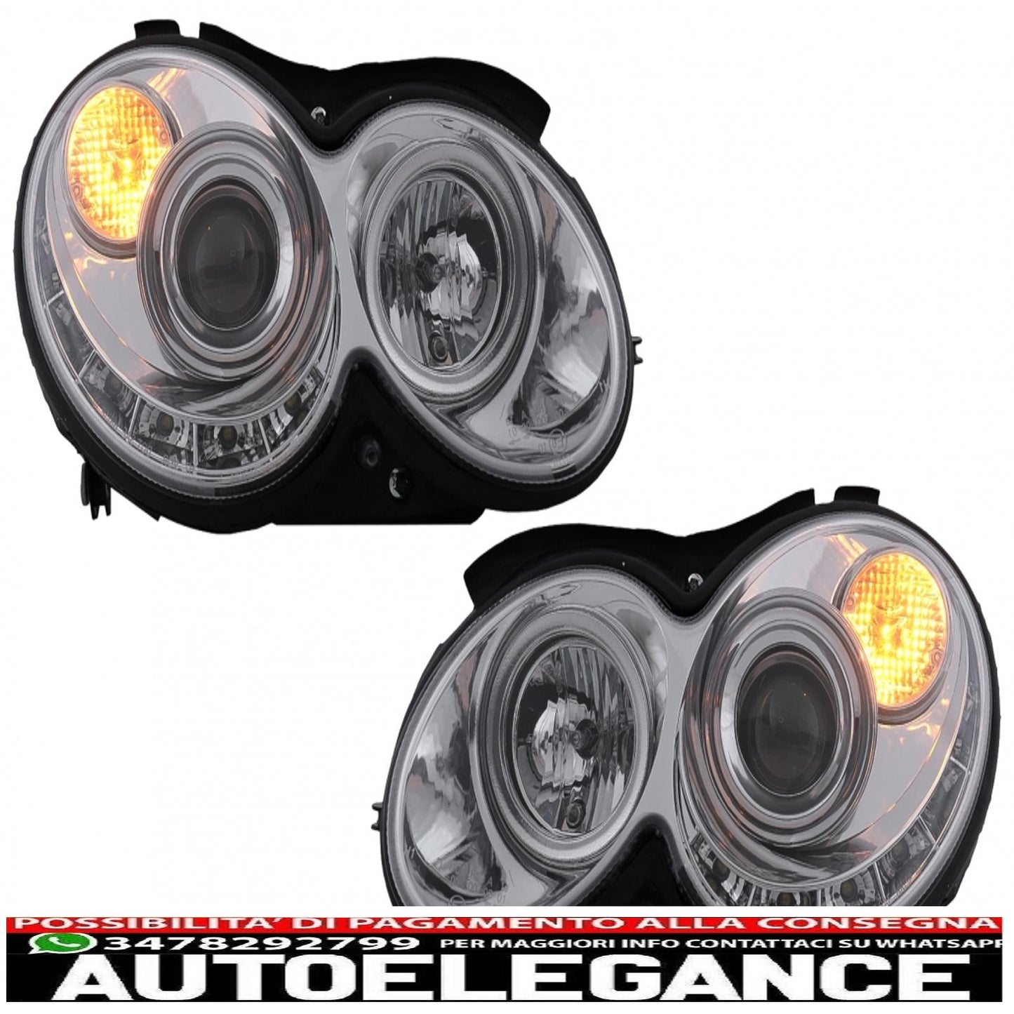 led drl headlights suitable for mercedes clk w209 c209 coupe a209 cabrio (2003-2010) chrome 