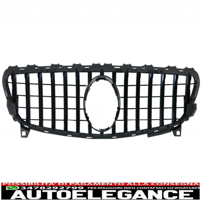 Front bumper splitter aerodynamic fins with central grille suitable for mercedes a class w176 facelift amg line (09.2015-2018) piano black