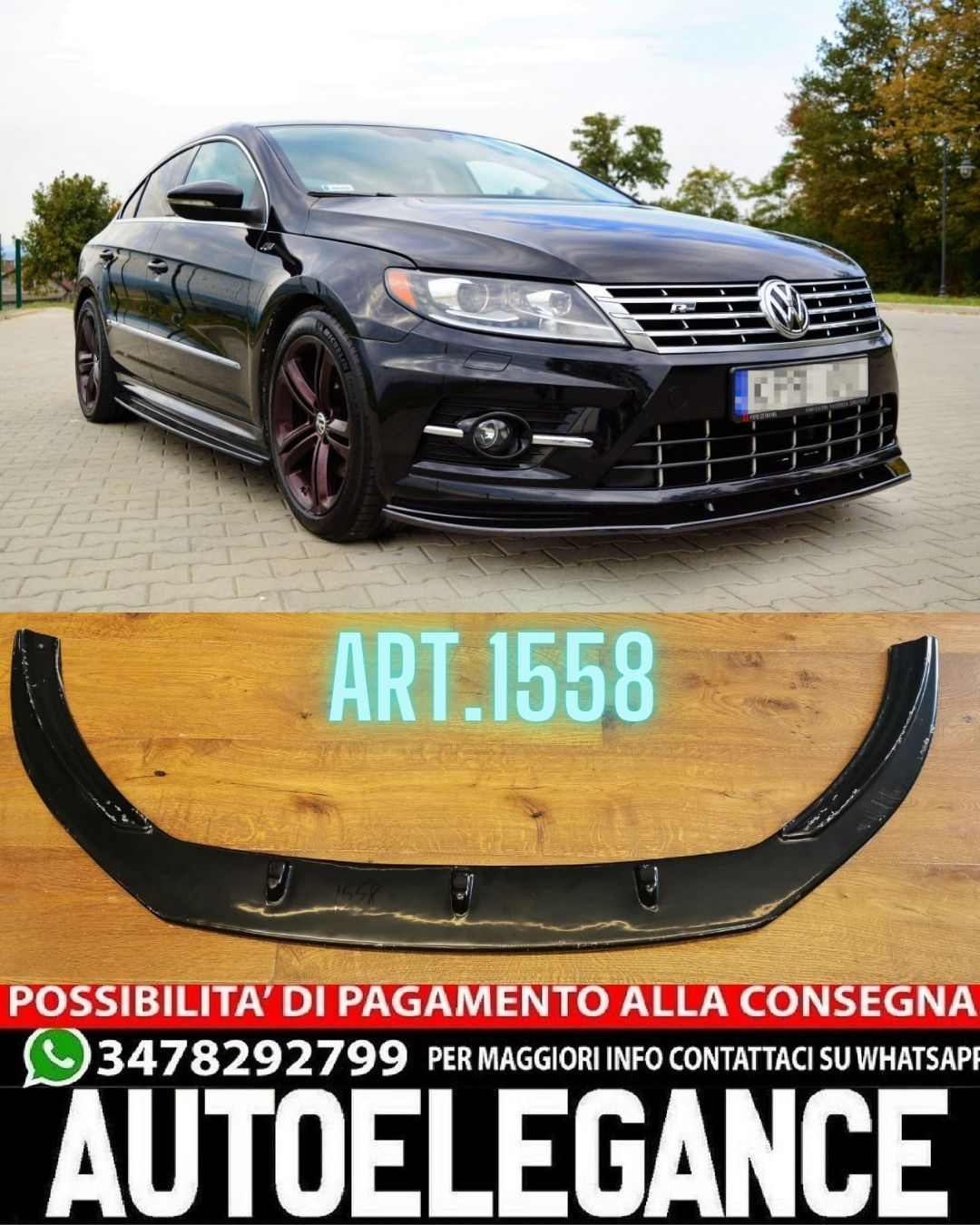 SPLITTER ADATTO PER VW PASSAT CC 2012-2017 RLINE LOOK NERO LUCIDO