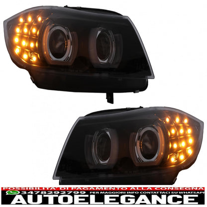 3D Xenon headlights angel eye led drl suitable for bmw 3 series e90 e91 lci with afs (2008-2011) black 